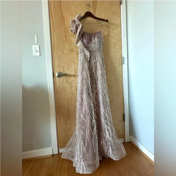 Catwalk Couture Beaded Evening Gown US 4 Prom Dress Pink Silver Formal Luxury - Picture 12 of 13